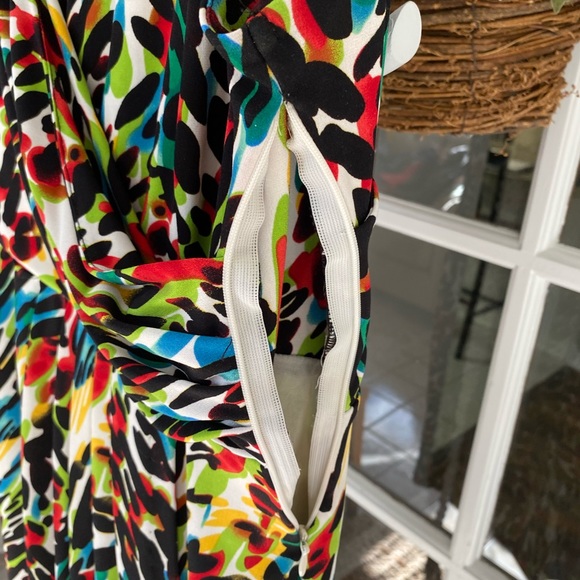 Chaus Faux Wrap Dress Low V Neck Colorful L - Picture 6 of 13